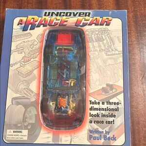 Uncover A Race Car- a book showing a three dimensional look inside a race car.